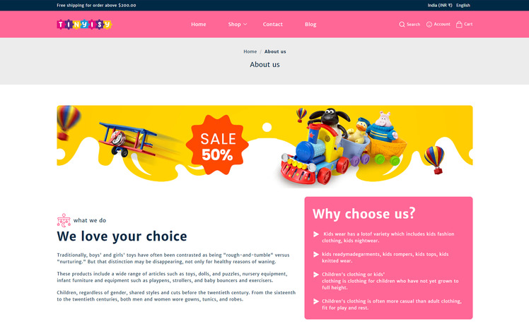 Tinyisfy Multipurpose Premium Kids toy shop E commerce Shopify Theme #318956