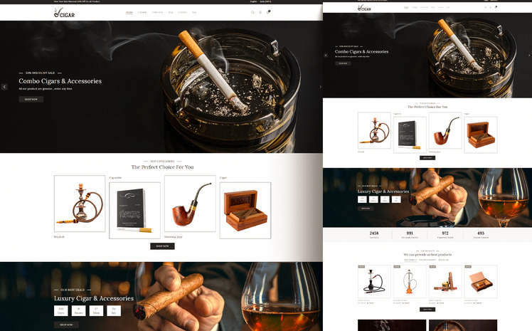 Cigar Hookah Online eCommerce Template Multipurpose Premium Pets and Plants Shopify Theme #332010