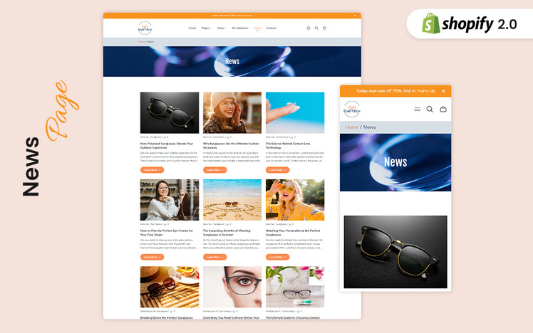 EyeTech Modern Eyeglass Lens Store Shopify Theme #419083