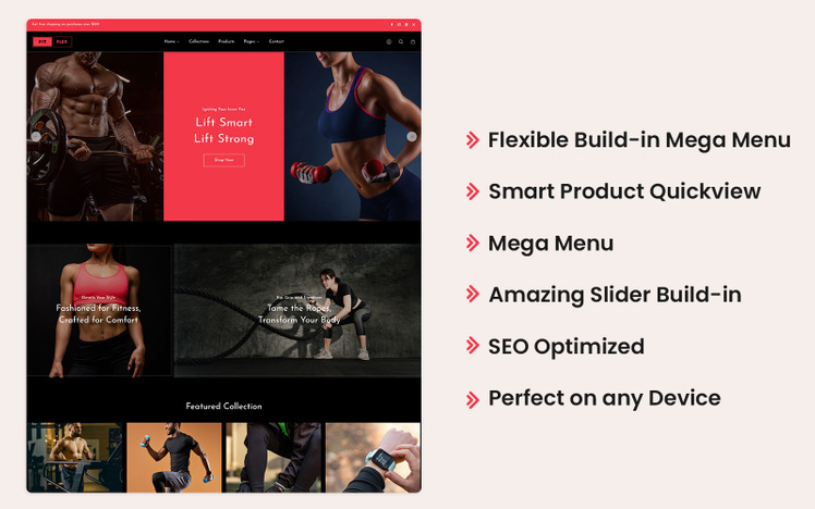 FitFlex Gym Fitness Equipments Shopify Theme #379308-1