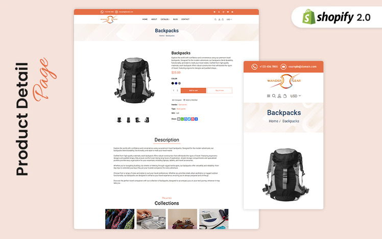 WanderGear Travel Accessories Store Shopify Theme #432108
