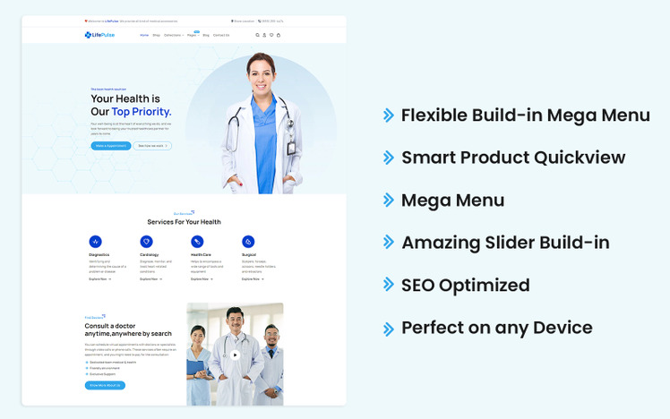 LifePulse Medical Health Shopify Theme #372945-1