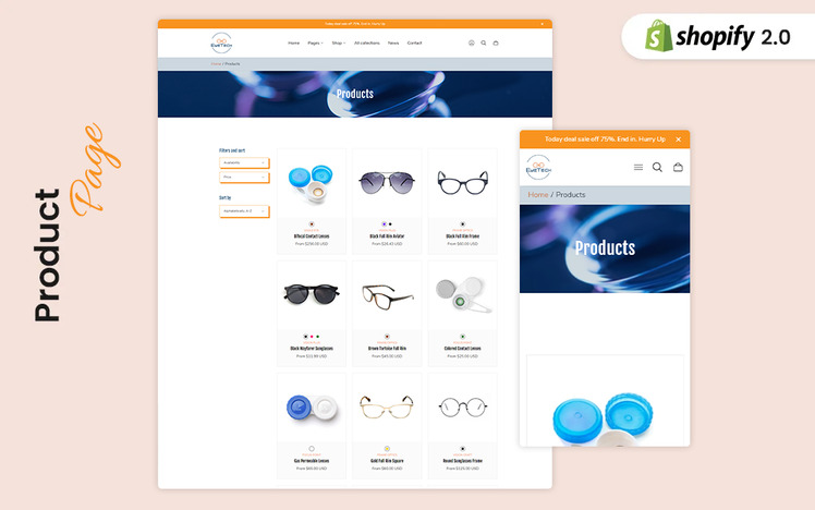 EyeTech Modern Eyeglass Lens Store Shopify Theme #419083