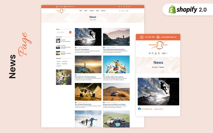 WanderGear Travel Accessories Store Shopify Theme #432108