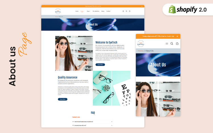 EyeTech Modern Eyeglass Lens Store Shopify Theme #419083