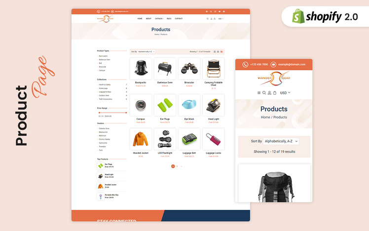 WanderGear Travel Accessories Store Shopify Theme #432108