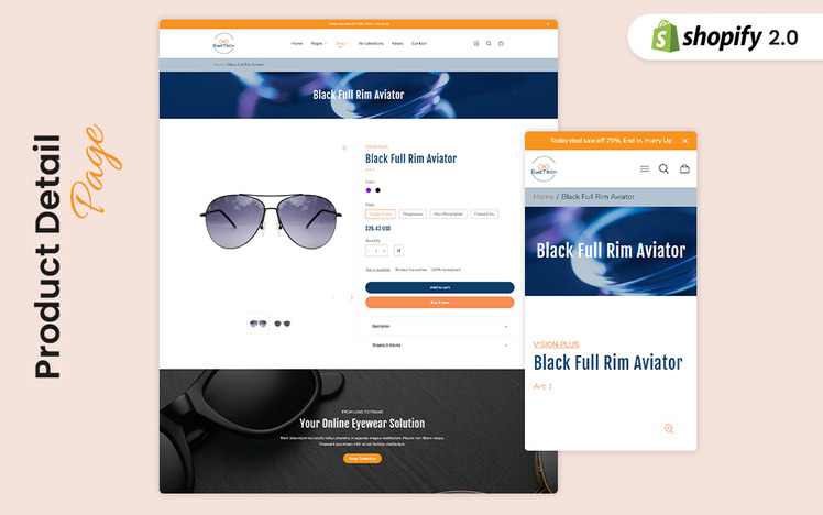 EyeTech Modern Eyeglass Lens Store Shopify Theme #419083