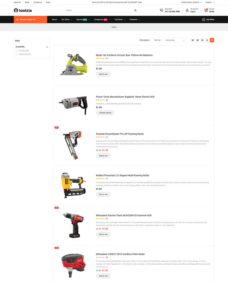 Toolzia Tools Equipment Store Store Shopify Responsive Theme #422074
