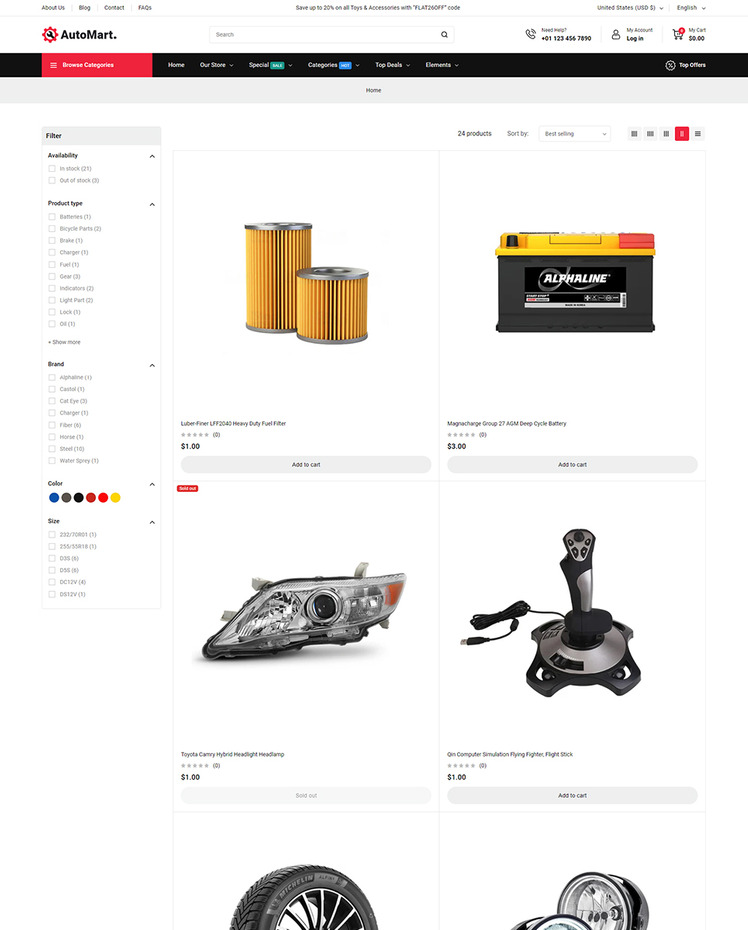 AutoMart Auto Spare Parts and Tools Store Shopify Theme #414120