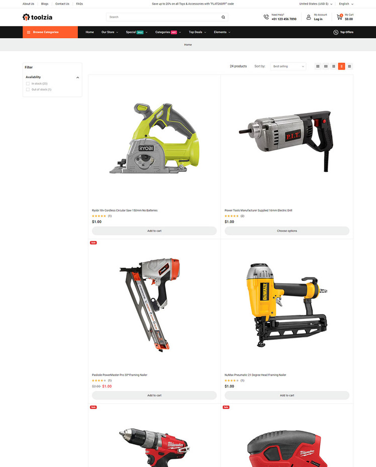 Toolzia Tools Equipment Store Store Shopify Responsive Theme #422074