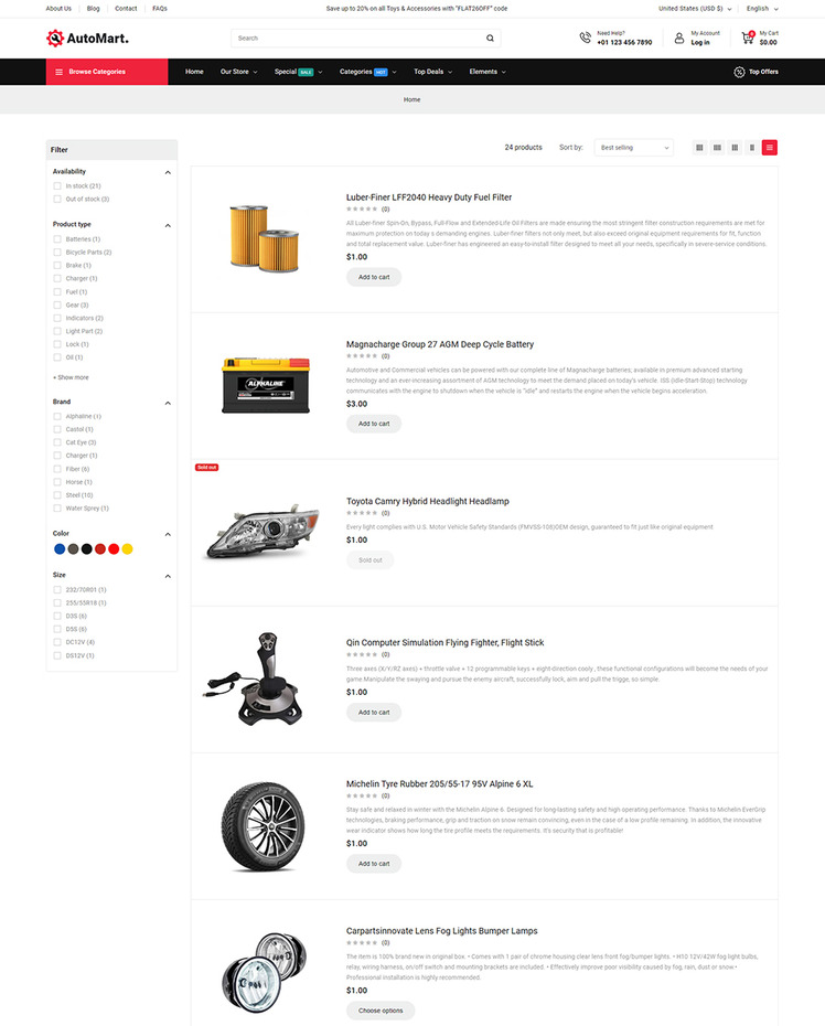 AutoMart Auto Spare Parts and Tools Store Shopify Theme #414120