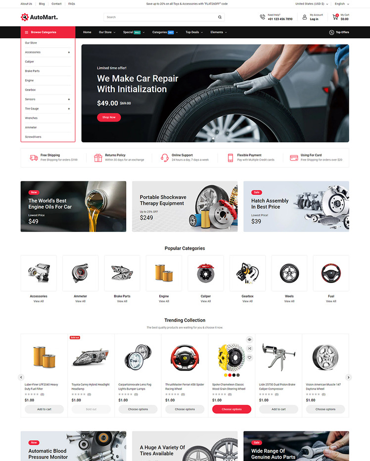 AutoMart Auto Spare Parts and Tools Store Shopify Theme #414120