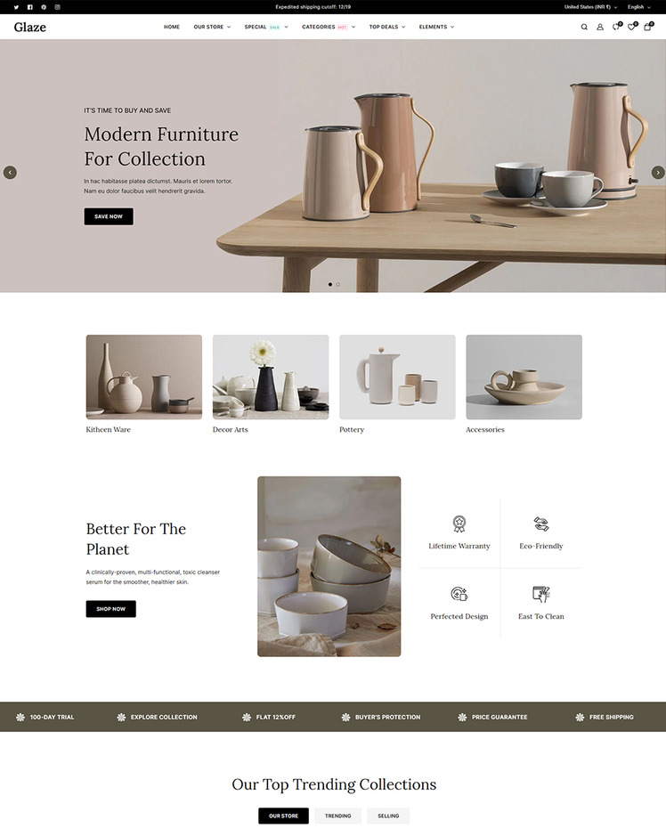 Glaze Ceramic and Pottery and Crafts Multipurpose Responsive Shopify Theme #414124