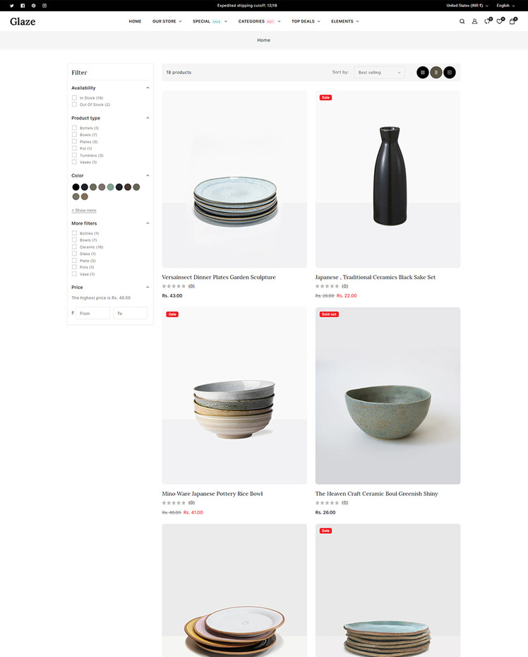 Glaze Ceramic and Pottery and Crafts Multipurpose Responsive Shopify Theme #414124