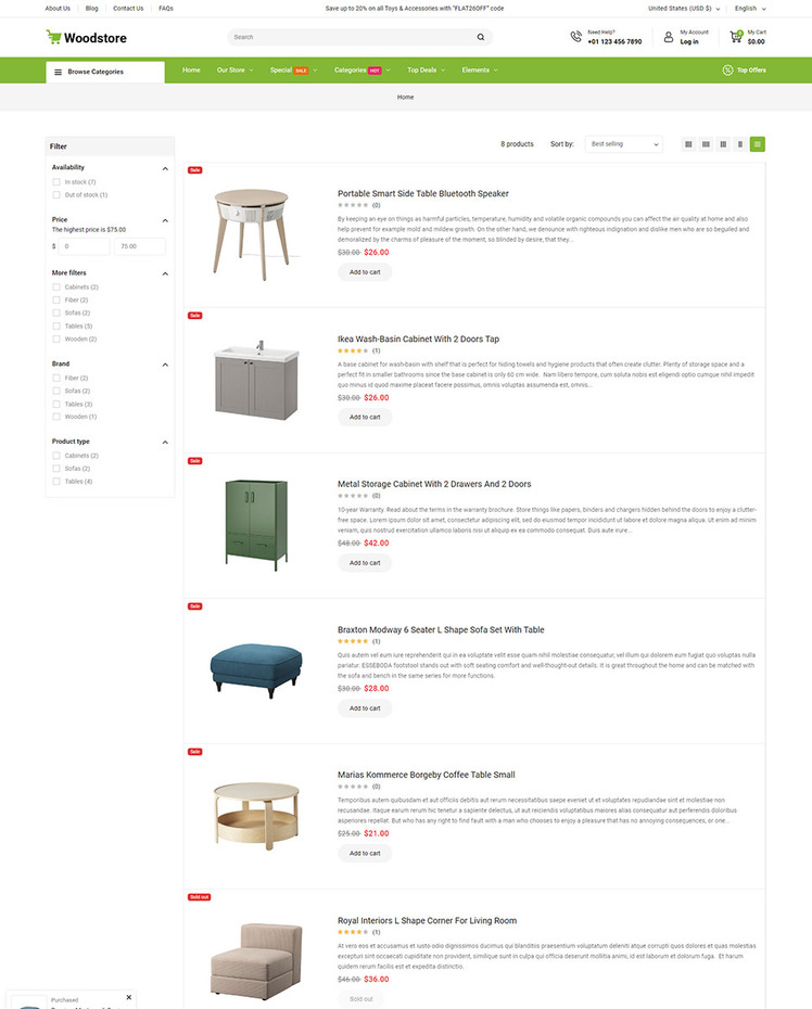 WoodStore Furniture and Mega Store Responsive Shopify Theme #413699