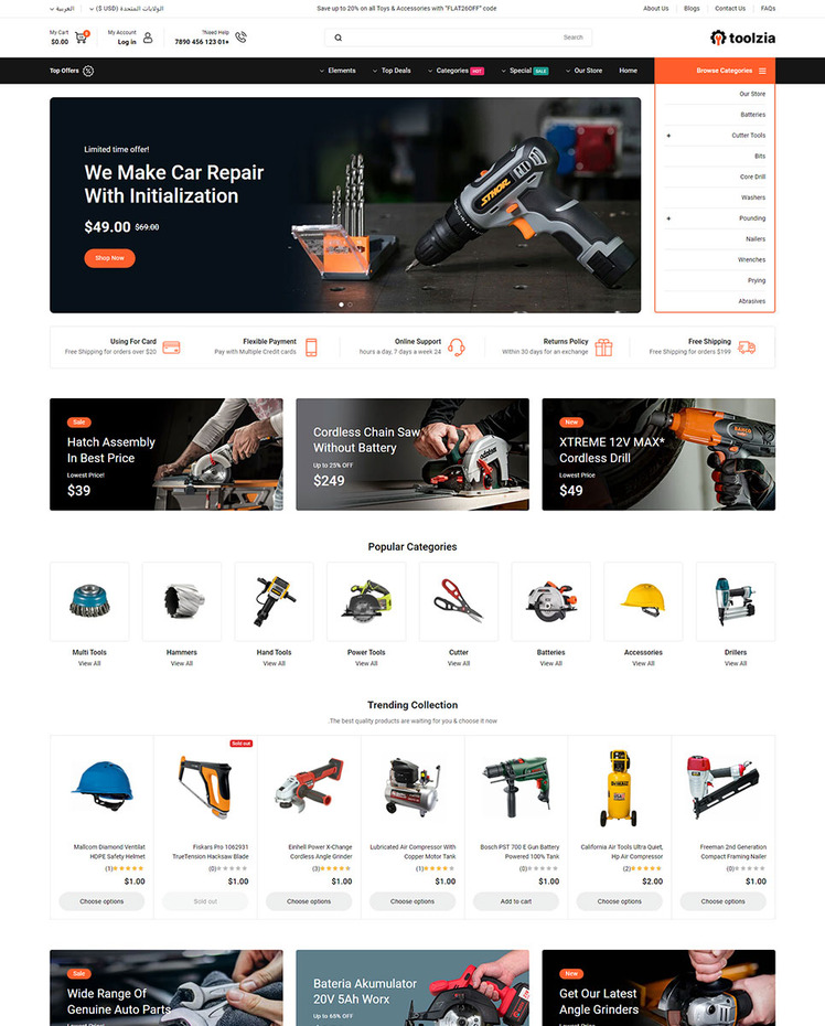 Toolzia Tools Equipment Store Store Shopify Responsive Theme #422074