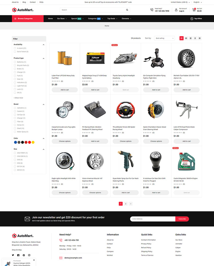 AutoMart Auto Spare Parts and Tools Store Shopify Theme #414120