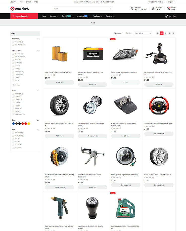 AutoMart Auto Spare Parts and Tools Store Shopify Theme #414120