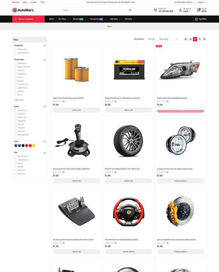 AutoMart Auto Spare Parts and Tools Store Shopify Theme #414120