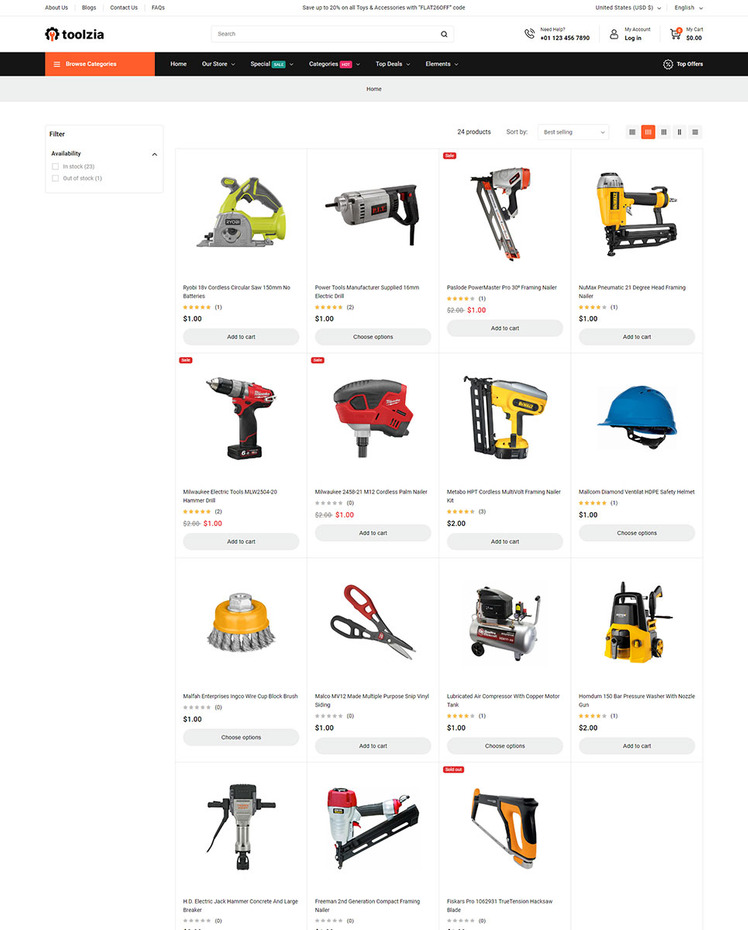 Toolzia Tools Equipment Store Store Shopify Responsive Theme #422074
