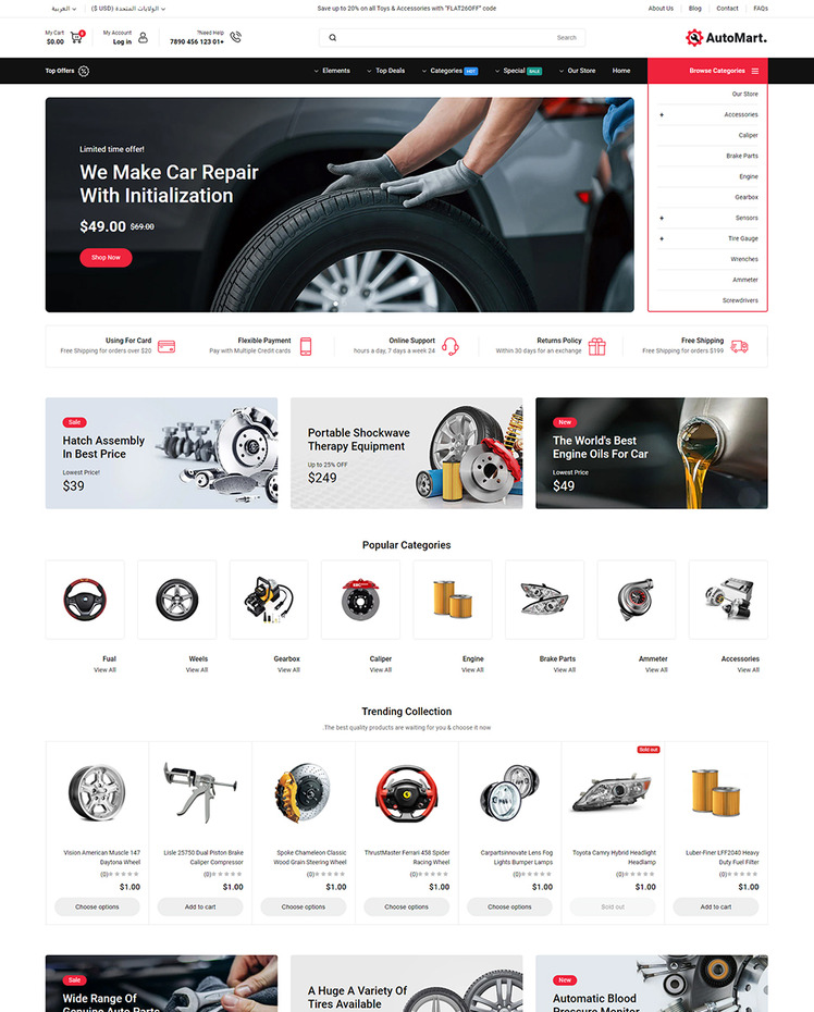 AutoMart Auto Spare Parts and Tools Store Shopify Theme #414120