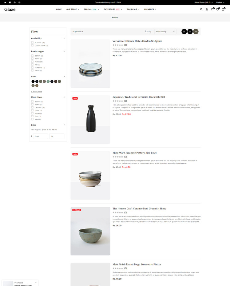 Glaze Ceramic and Pottery and Crafts Multipurpose Responsive Shopify Theme #414124
