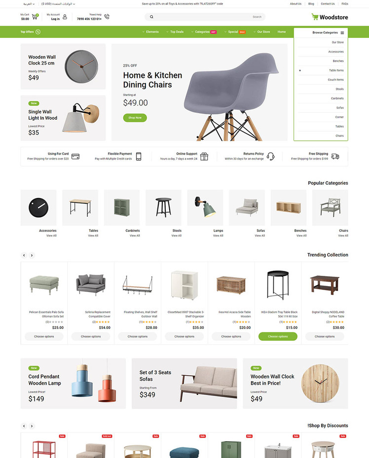 WoodStore Furniture and Mega Store Responsive Shopify Theme #413699