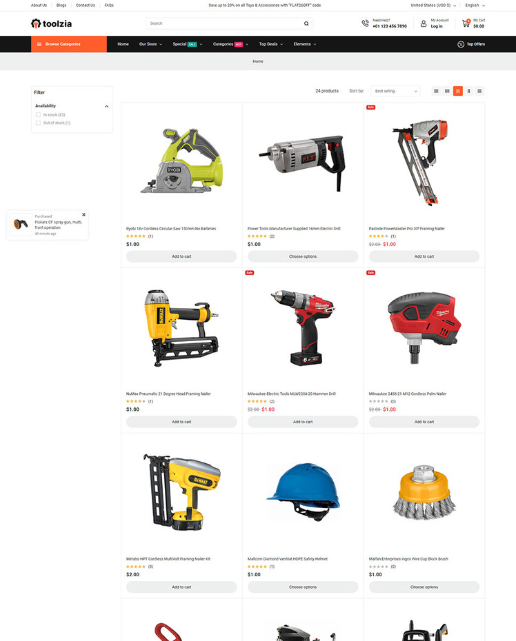 Toolzia Tools Equipment Store Store Shopify Responsive Theme #422074