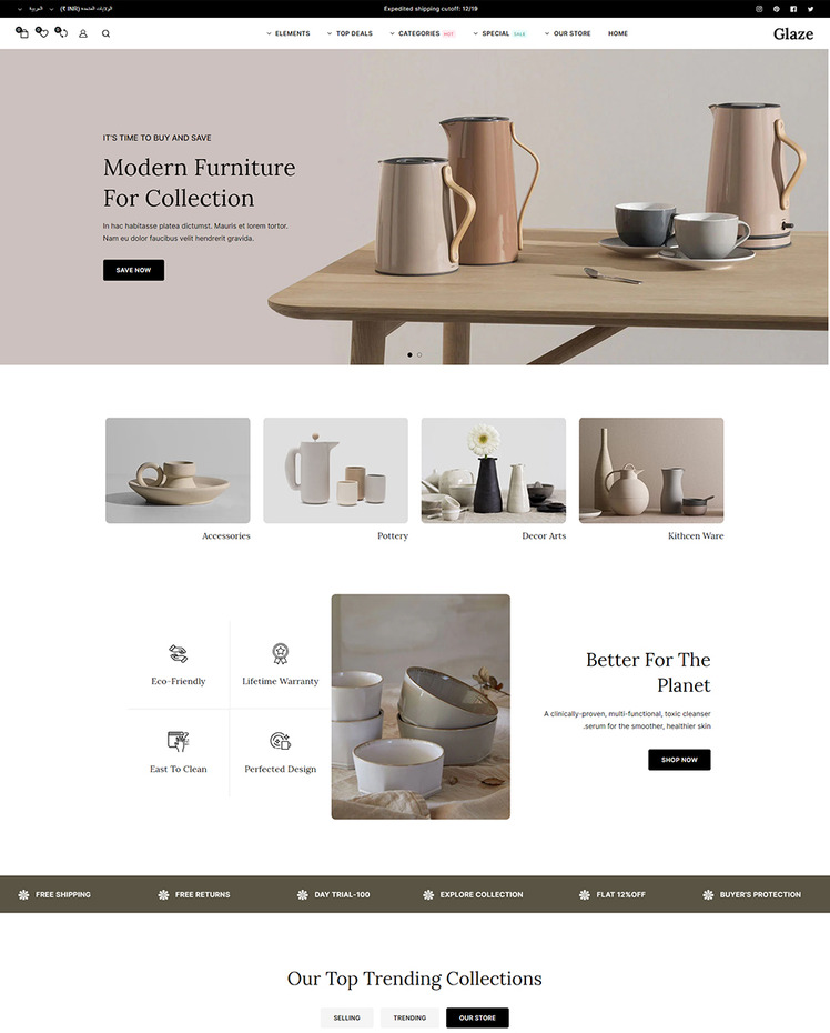 Glaze Ceramic and Pottery and Crafts Multipurpose Responsive Shopify Theme #414124
