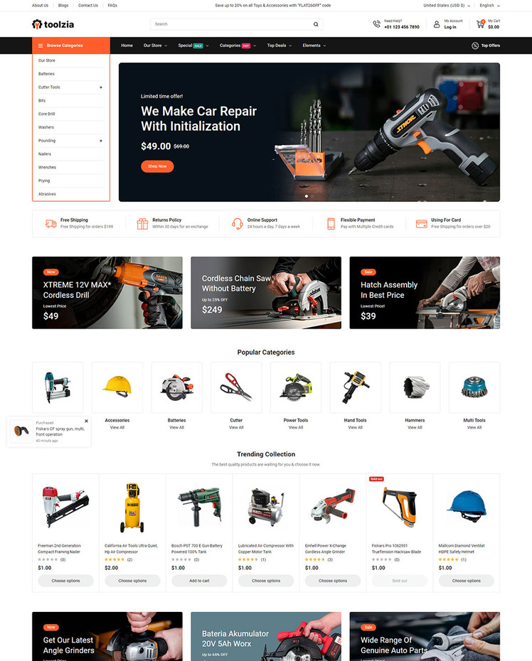 Toolzia Tools Equipment Store Store Shopify Responsive Theme #422074