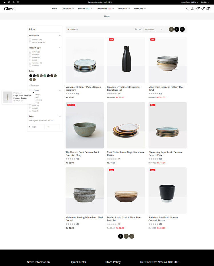 Glaze Ceramic and Pottery and Crafts Multipurpose Responsive Shopify Theme #414124