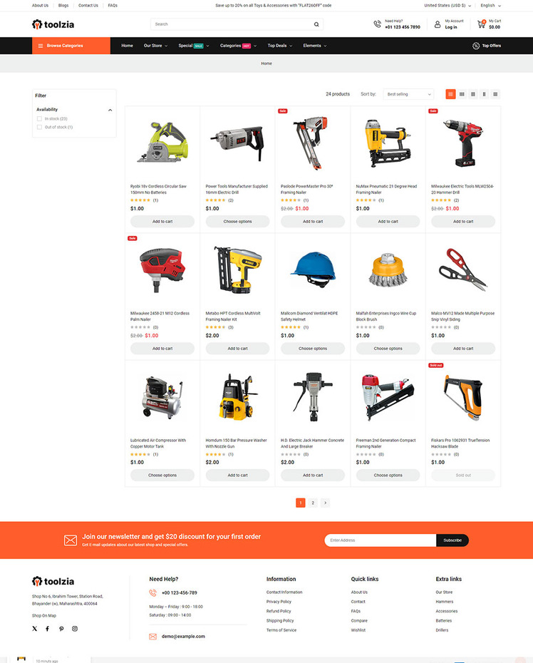 Toolzia Tools Equipment Store Store Shopify Responsive Theme #422074