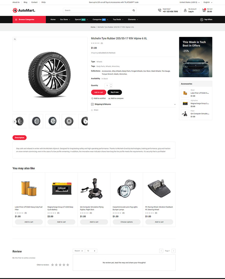 AutoMart Auto Spare Parts and Tools Store Shopify Theme #414120