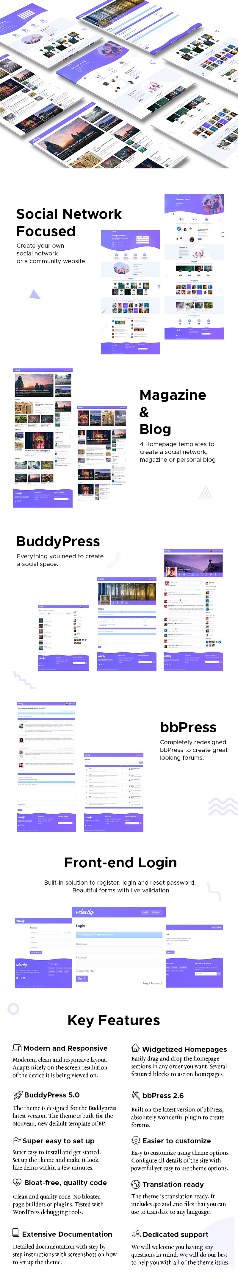 Velocity - BuddyPress & bbPress Community WordPress Theme - Features Image 1