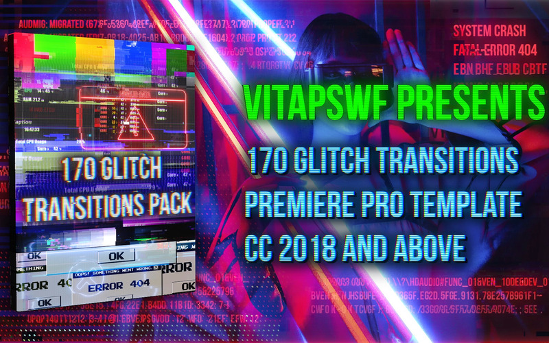 170 Glitch Transitions Pack Premiere Pro Template - Features Image 1