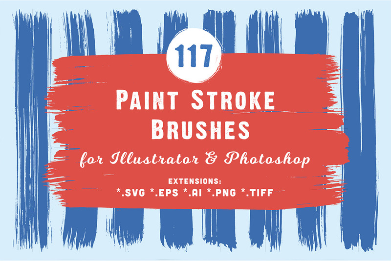 117 Paint Stroke Brushes for Illustrator & Photoshop Background - Features Image 1