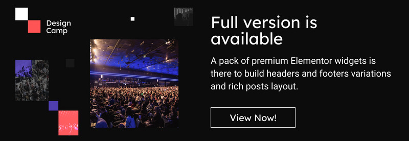 DesignCamp - Tema WordPress gratuito para plataforma de página de destino de eventos modernos - Características Imagen 1
