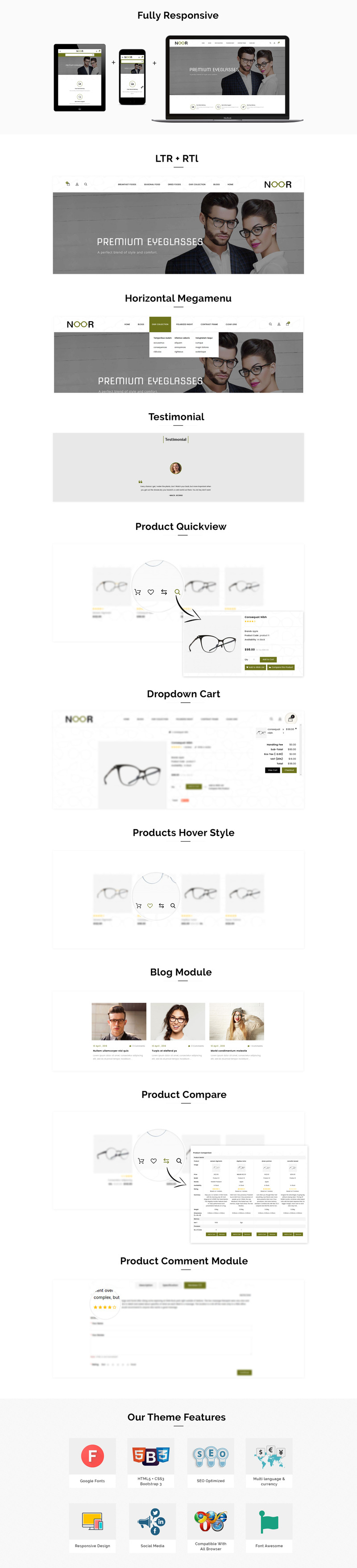 Noor - The Optical Shop Responsive OpenCart Template - Features Image 1