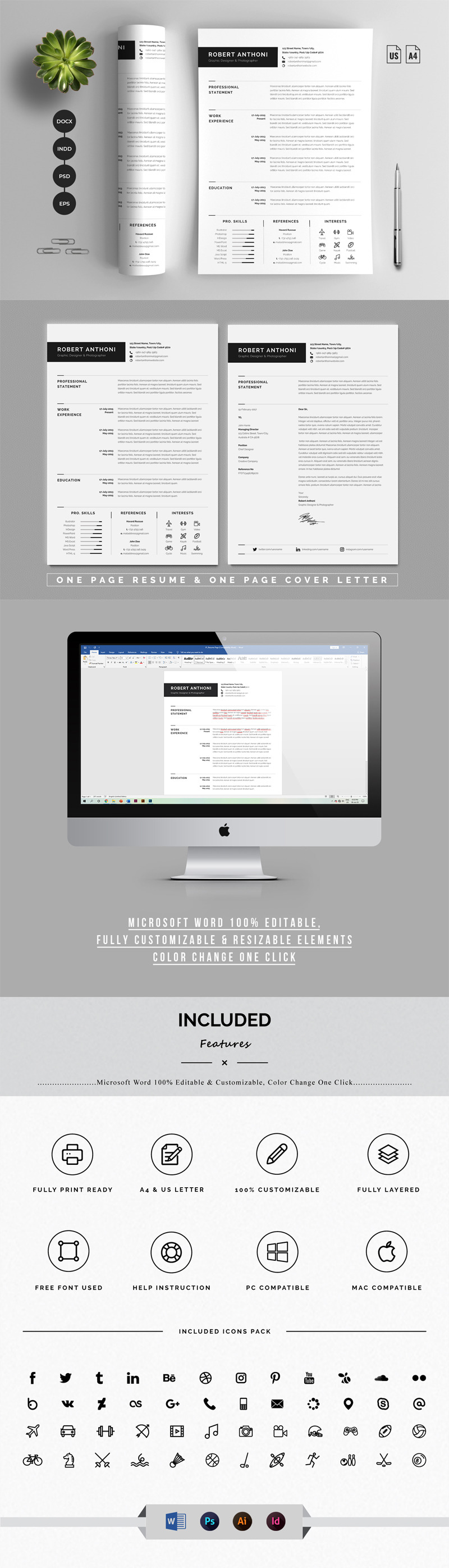 Lebenslauf-Vorlage namens Word & Cover Letter #110769 - Bildeigenschaften 1