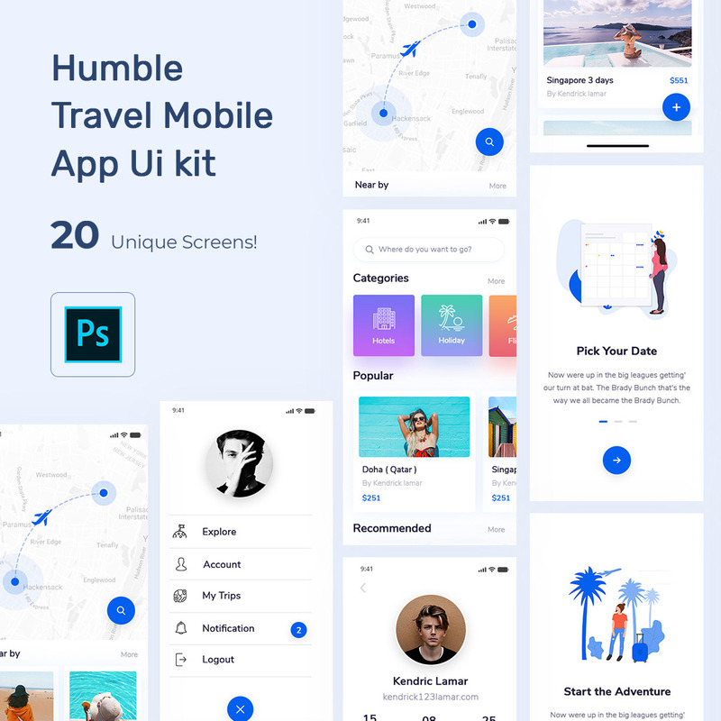 Humble Travel App Mobile UI Kit - Features Image 1
