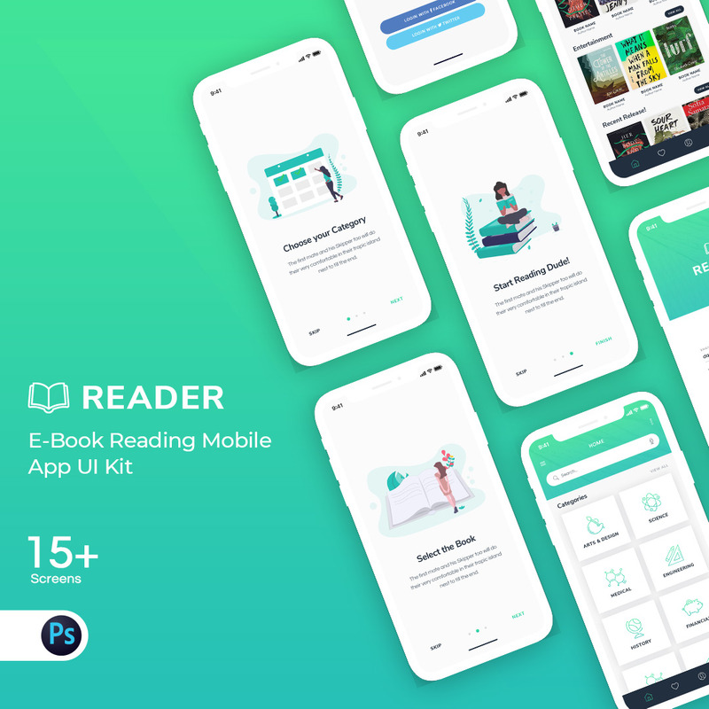 E-Book Mobile App UI Kit - Features Image 1