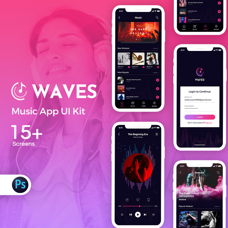 Waves: Music Mobile UI Elements - Features Image 1