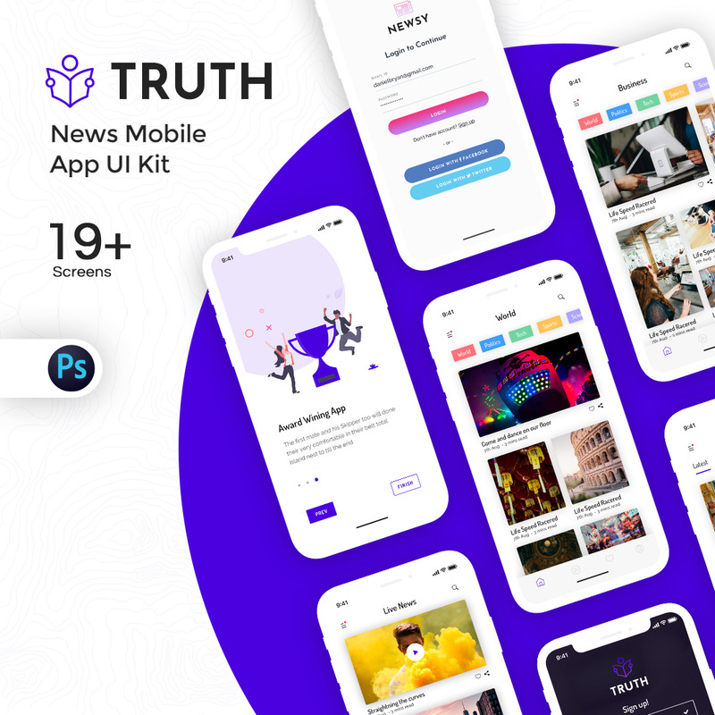 Truth: News Mobile App UI Kit - Features Image 1