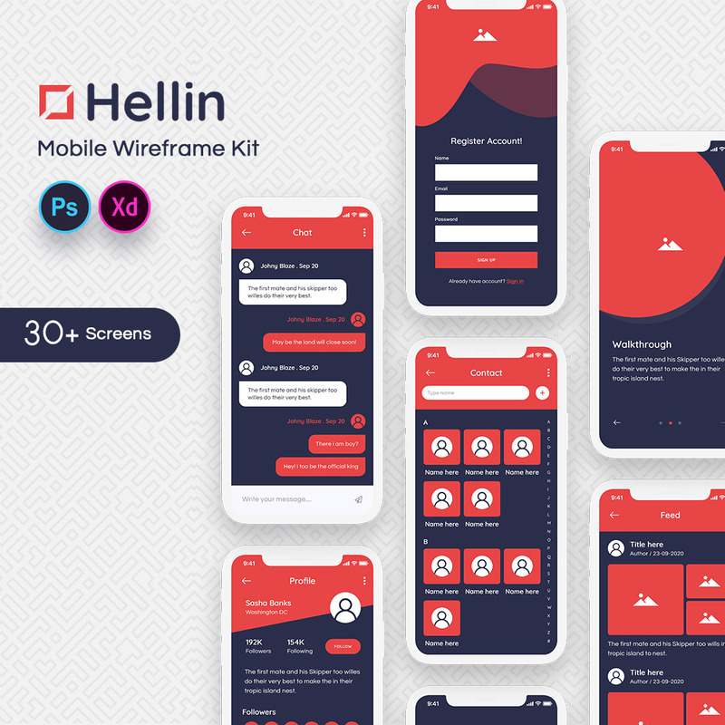 Hellin Mobile Wireframe Kit UI Elements - Features Image 1