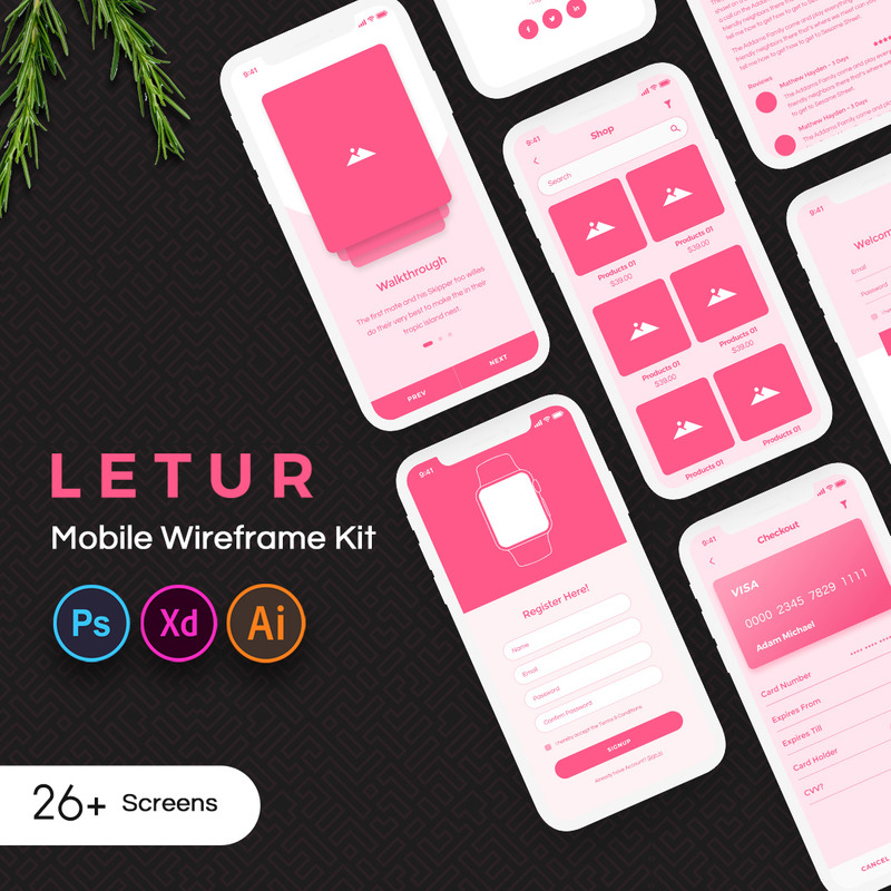 Letur Mobile Wireframe Kit UI Elements - Features Image 1