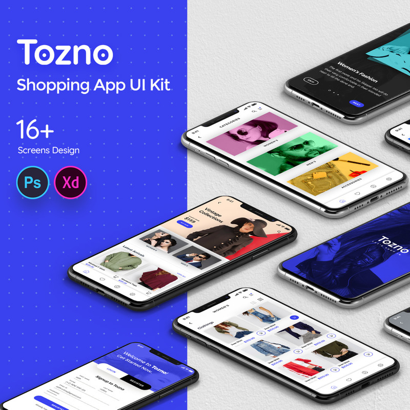 Tozno Shopping Mobile App UI Kit - Features Image 1