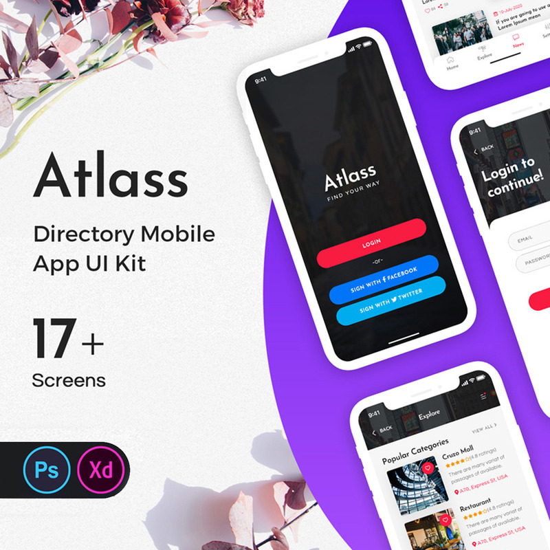 Atlass Directory Mobile App UI Kit - Features Image 1