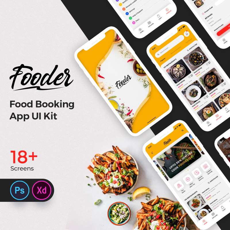 Element för användargränssnitt för Fooder Mobile App - Features Image 1