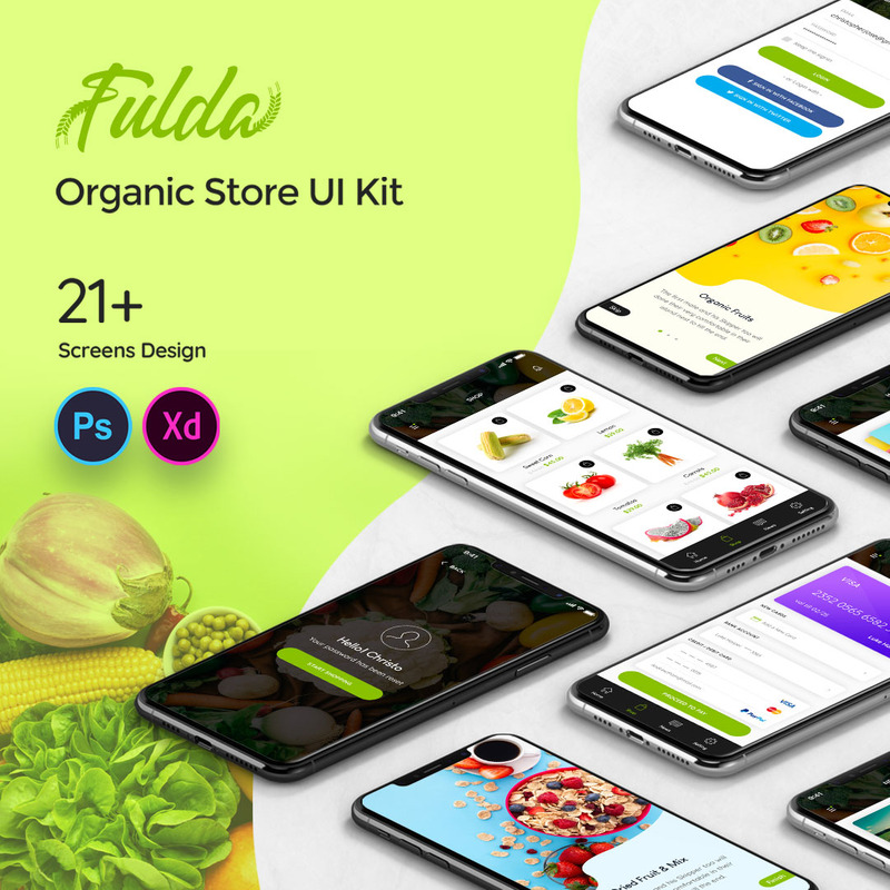 Fluda Organic Store Mobile App UI Kit - Features Image 1