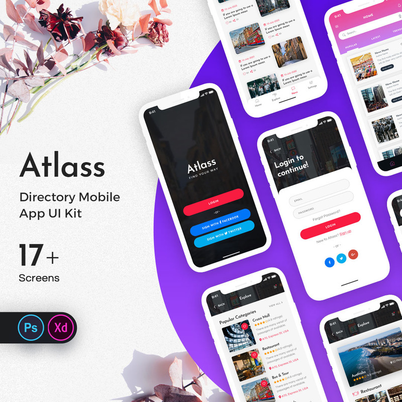 Atlass Directory Mobile App UI Kit - Features Image 1
